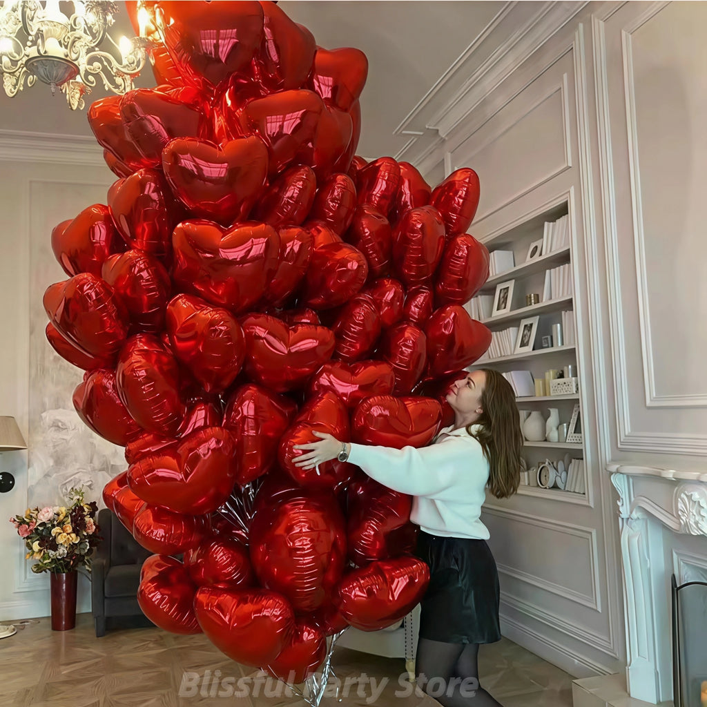 50pcs 5/10/18inch Foil Red Heart Balloons Valentine's Day Romantic Atmosphere Scene Decor Birthday Anniversary Background Globos