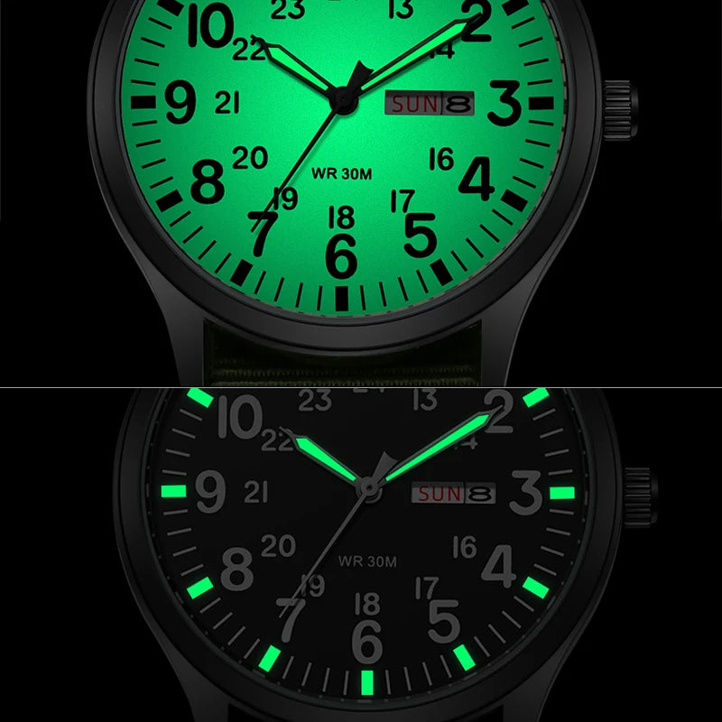 TPW Field Watch Easy Reading Fabric Strap 24 Hours Display Quartz
