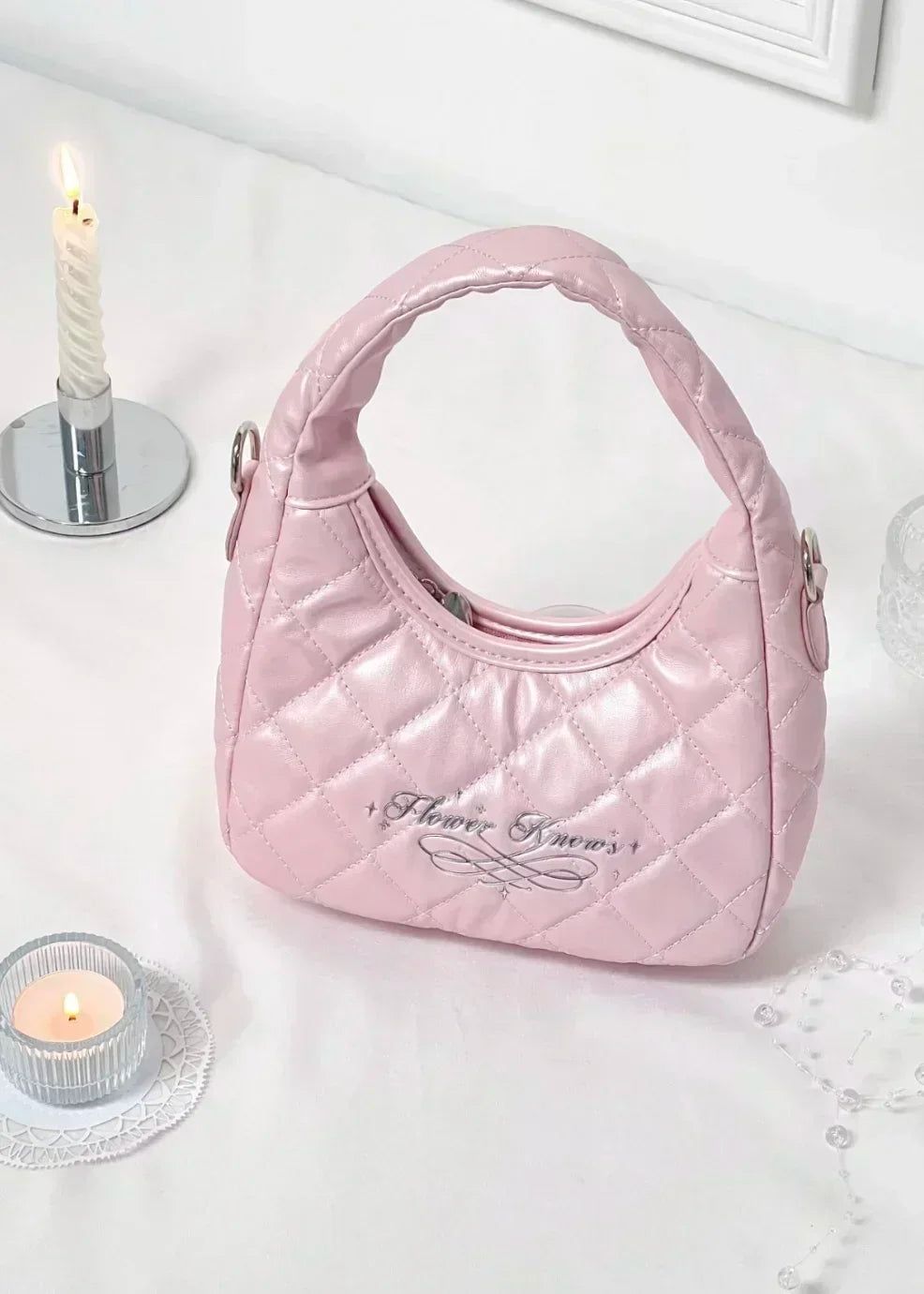 Flower Know Limited Surrounding 7th Anniversary Makeup Folding Hand Mirror Portable Makeup Storage Satchel  Bag