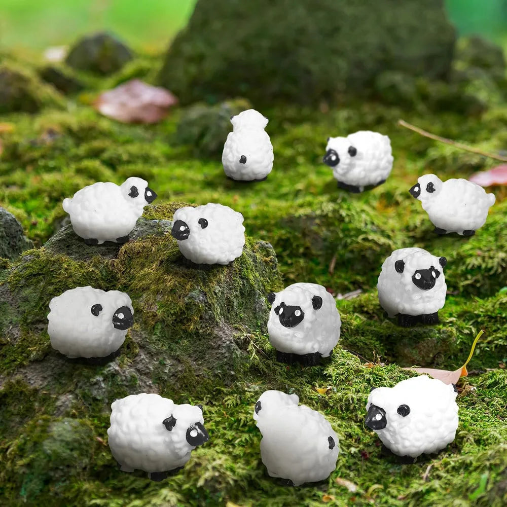 20Pcs Mini Sheep Figurines Miniature Tiny Sheep Mini Plastic Sheep Resin Figurine for Fairy Garden Micro Landscape Decor