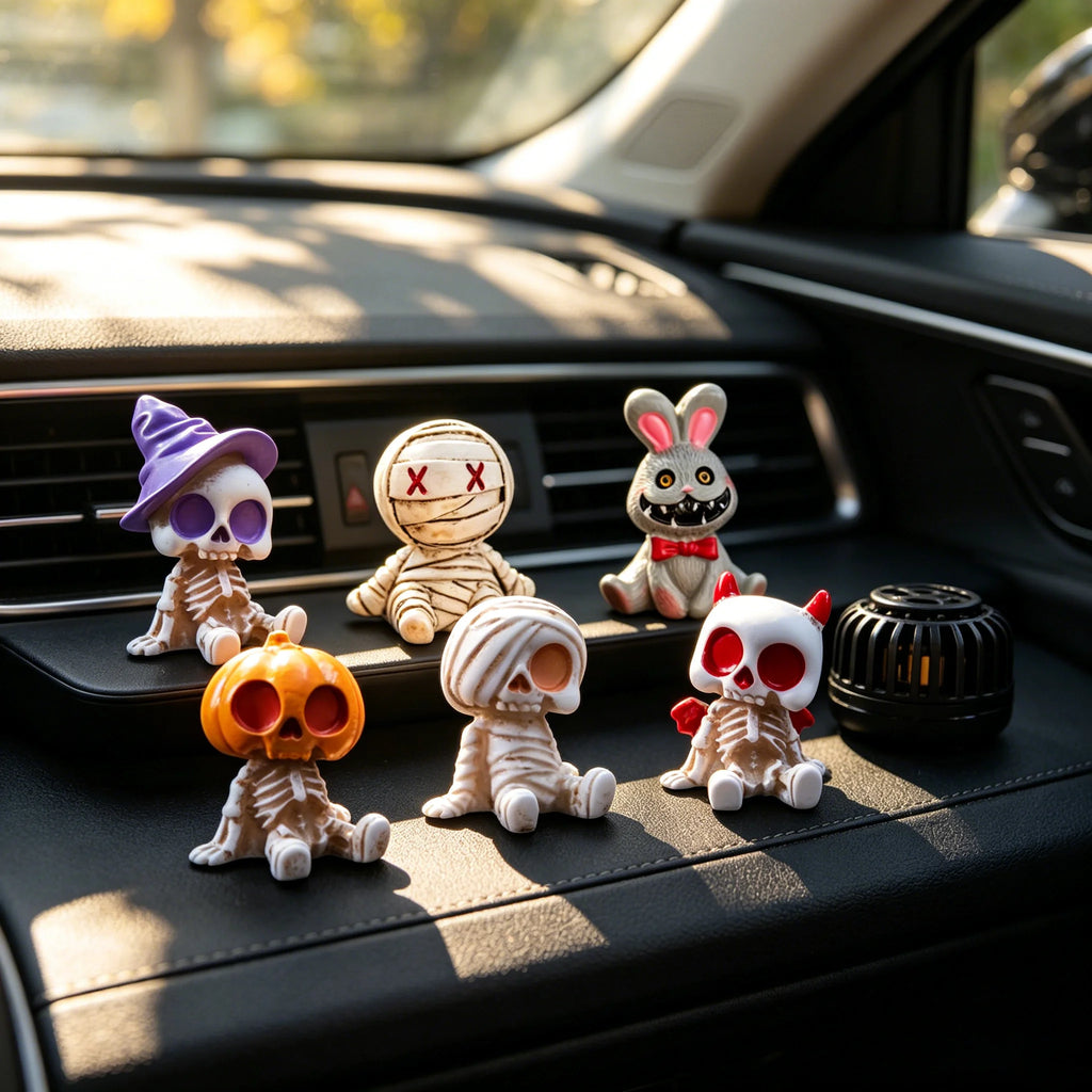 6pcs Halloween Resin Skeleton Mummy Figurines Mini Statues for DIY Micro Landscape Bonsai Car Desk Decor Gift for family