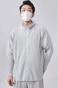 Miyake Men's Pleated Jacket Long Sleeve Standing Collar Fold Jacket Coat High Collar Zip Sweatshirt 2025 Spring Summer New Tops