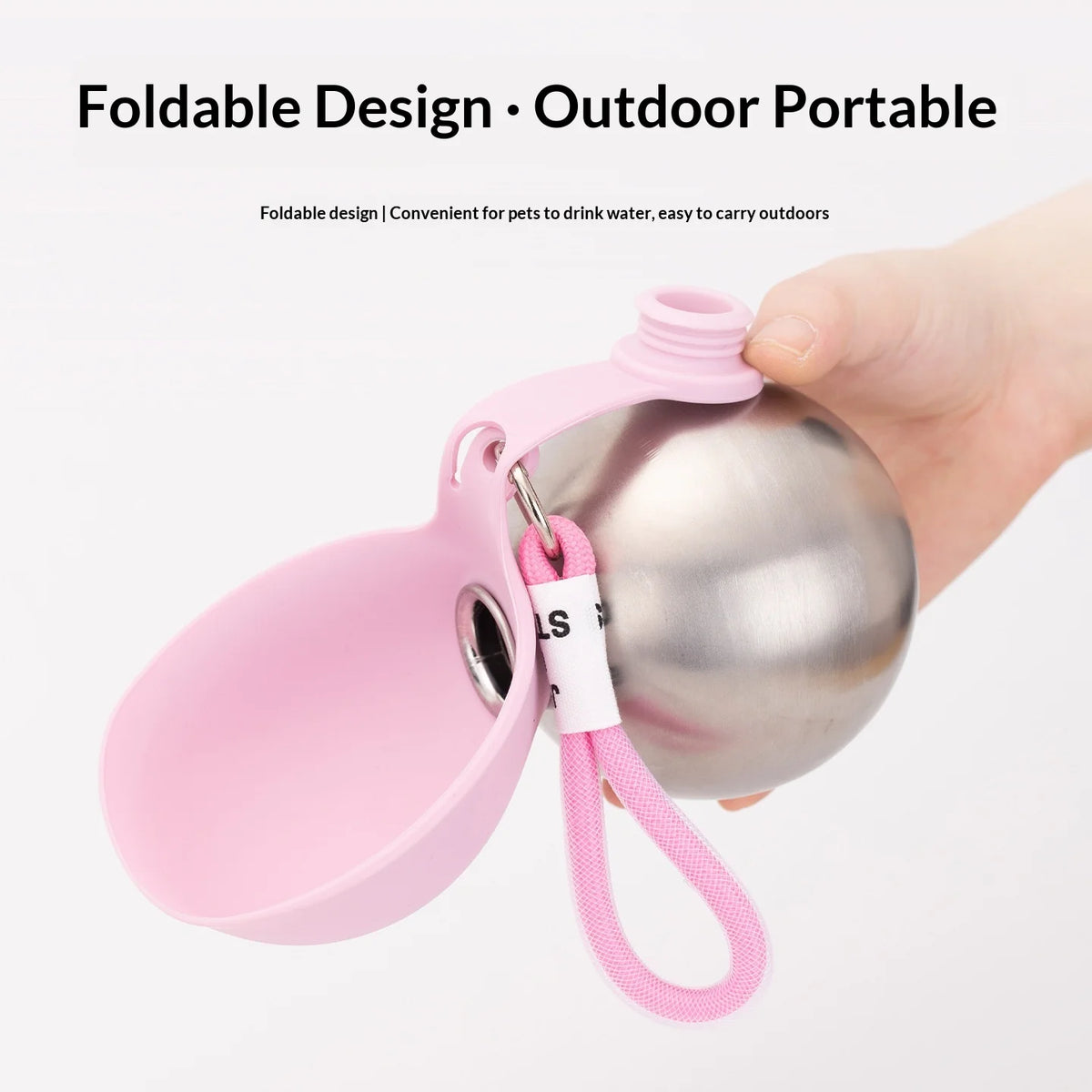 Portable Stainless Steel Pet Water Bottle with Foldable Silicone Bowl for Dogs and Cats Outdoor Walking Hiking Travel Use