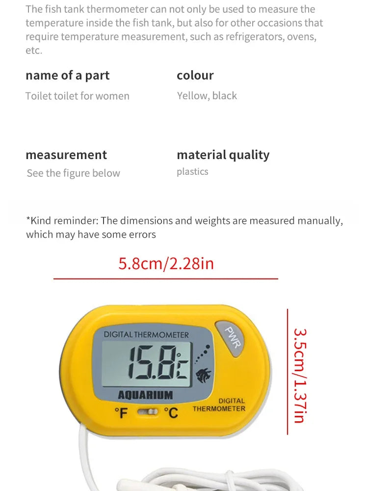 Digital Aquarium Thermometer with Probe Suction Cup Fish Tank Water Electronic Thermometer Measurement Degrees Celsius ℃