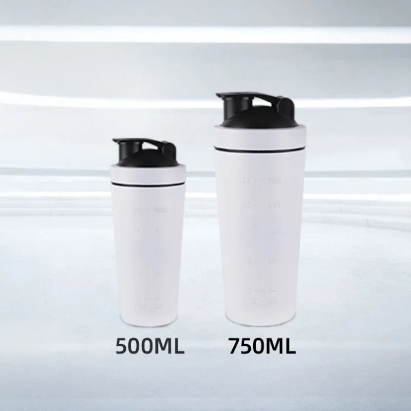 Shaker Bottle 500/750ML Stainless Steel Protein Owder Shaker Cup Clear Scale Mixer Nutrition Blender Mug Sports Gym Whey Drink