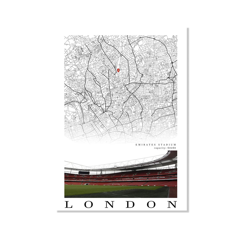 Football Poster Clubs Map Liverpool Manchester Football Stadium Poster Wall Art Canvas Painting for Living Room Home Decor