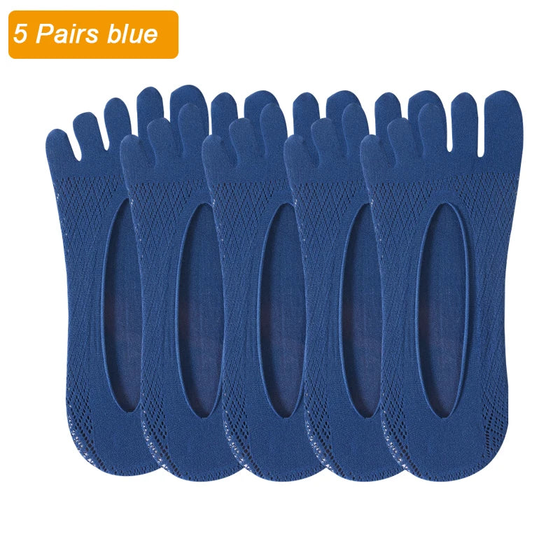 5Pairs Men's Socks Mesh Invisible Breathable Sweat-absorbing Short Sock Non slip New Five Toe Socks High Quality