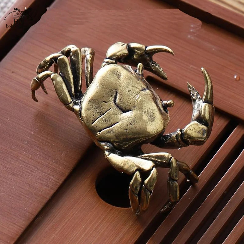 60G Brass Crab Small Statue Ornament Copper Handmade Antique Animal Miniature Figurine Office Desk Decoration Home Decor Craft