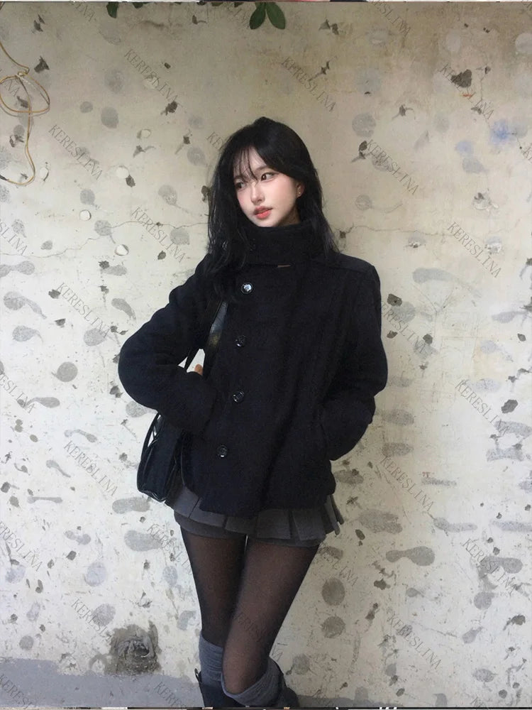 Street Autumn/Winter Solid Color Women's Turtleneck Coat Y2K Hip-Hop