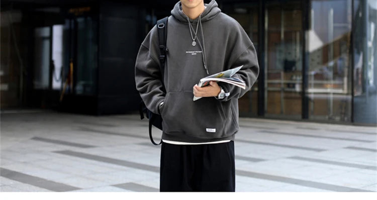 Japanese Streetwear High Quality Hip Hop Thin Fleece Hoodie Men Clothing Harajuku Casual Sweatshirt Korean Couple Pullover Male