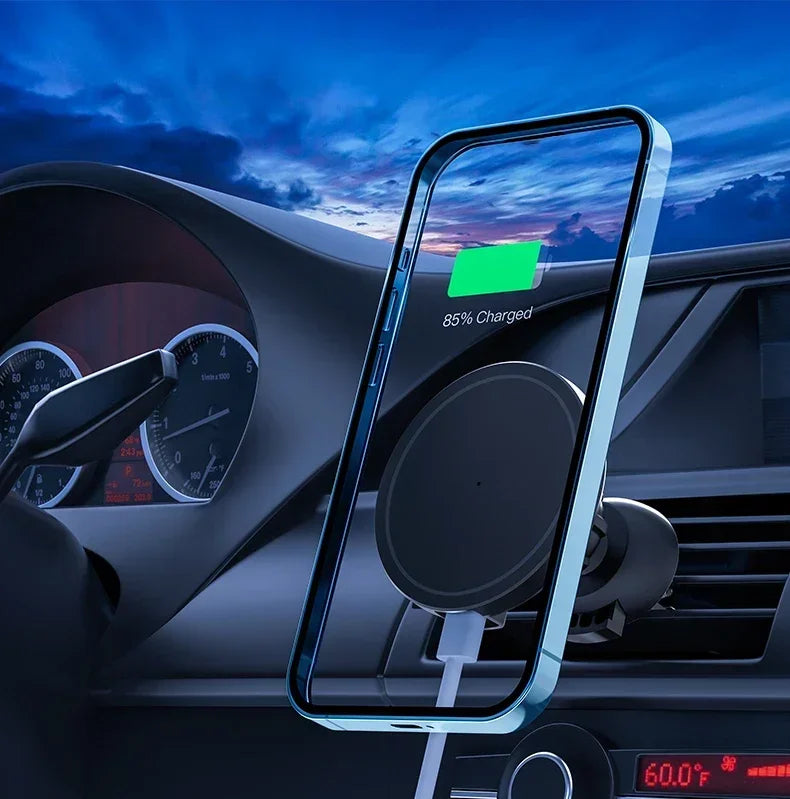 Magnetic Car Wireless Charger + Ring For iPhone 12 13 14 15 16 17 pro max mini Air Vent Car Phone Holder Stand Fast Car Charging