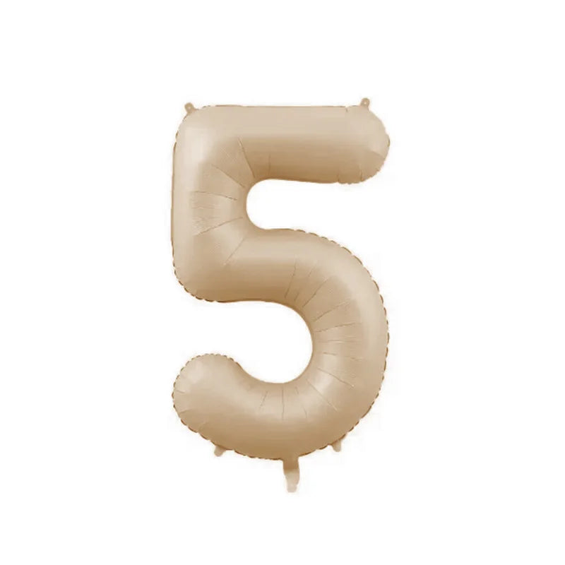 10/5/1Pc Brown Beige Cream 18inch Heart Balloons Cream Number Balloons 1 2 3 4 5 6 Birthday Number Foil Balloon Helium Air Globo