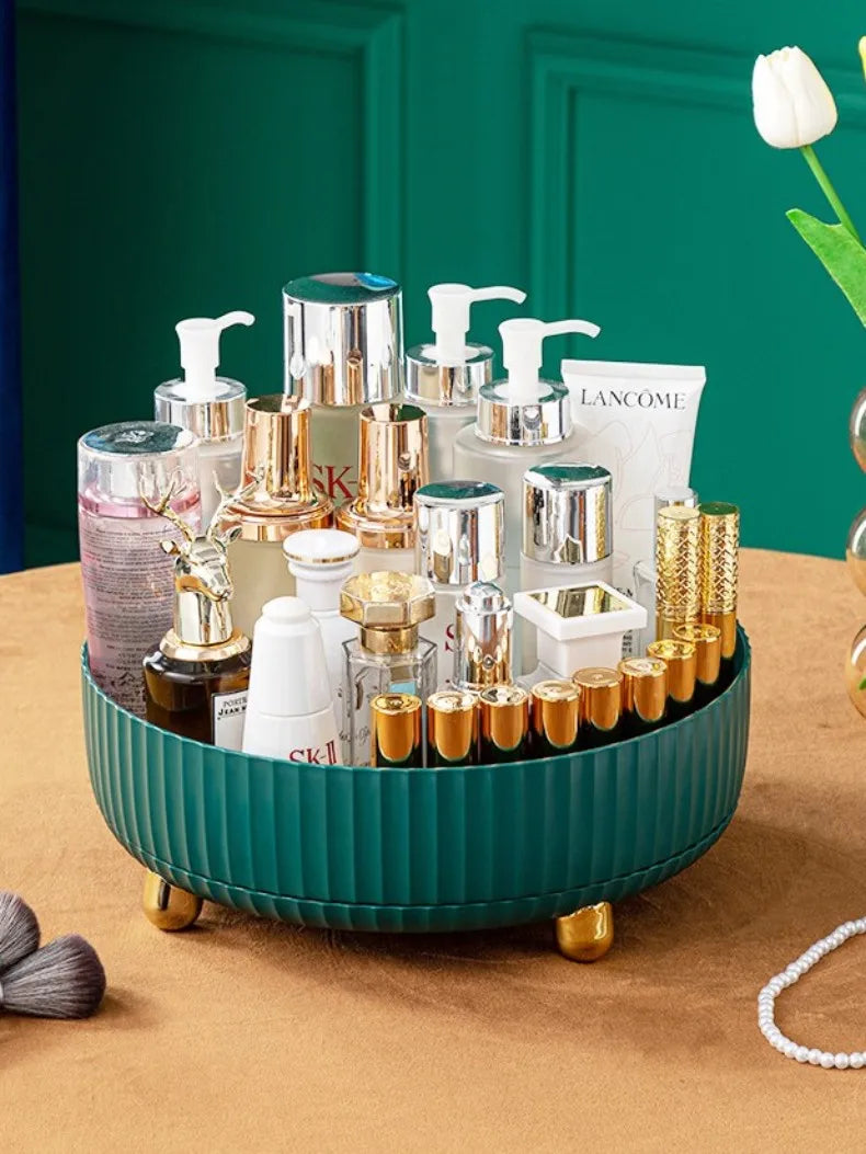 360 Degree Rotating Makeup Organizer Desktop Storage Box For Perfume Lipstick Skin Care Products Cosmetic Fruit Seasoning Holder