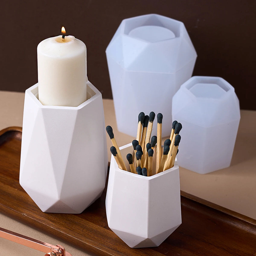 Geometric Hexagonal Jar Silicone Mold DIY Plaster Concrete Casting Pen Holder Vase Jewelry Storage Mold Craft Making Home Decor