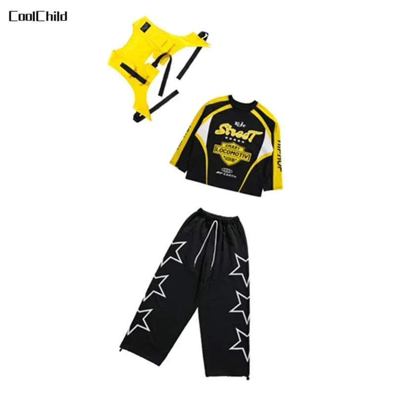 Boys K-pop Sweatshirt Fashion Vest Sweatpants Girls Hip Hop Joggers Pants Costumes Child Streetwear Kids Jazz Dance Clothes Sets