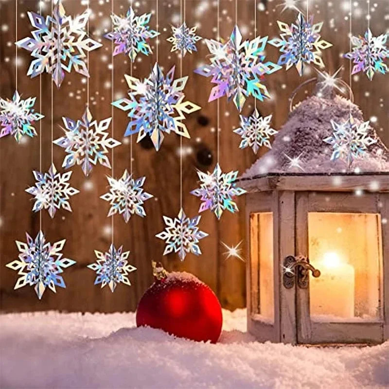 6Pcs Christmas Snowflake 15/20/25CM Hanging Christmas Tree Ornament Xmas Home Decor Navidad New Year 2024 Decor Accessories ﻿