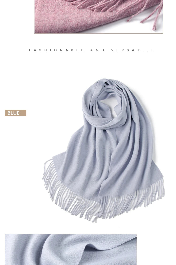 LONGMING 100% Merino Wool Knitted Shawl New Women Autumn Fashion Classic Plaid Solid Scarf Winter Warm Knottable Muffler for Man