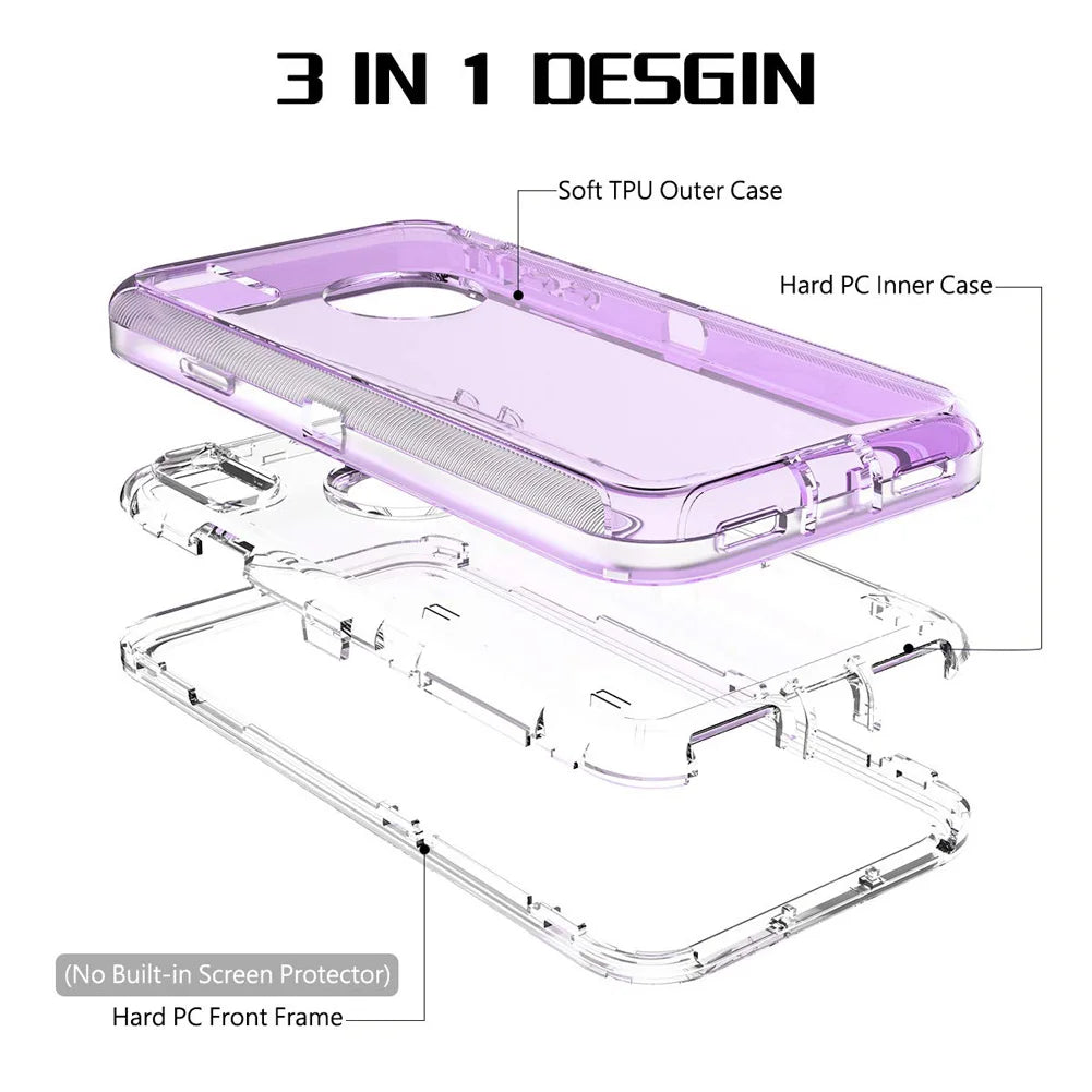 Military Level Heavy Duty Hard 3IN1 Transparent Shockproof for