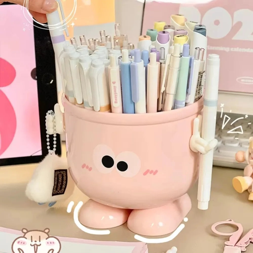 Creative Pen Holder with Hook Table Cute Stationery Storage Box Pen Holder Rack Student Children Girls Desk Organizer
