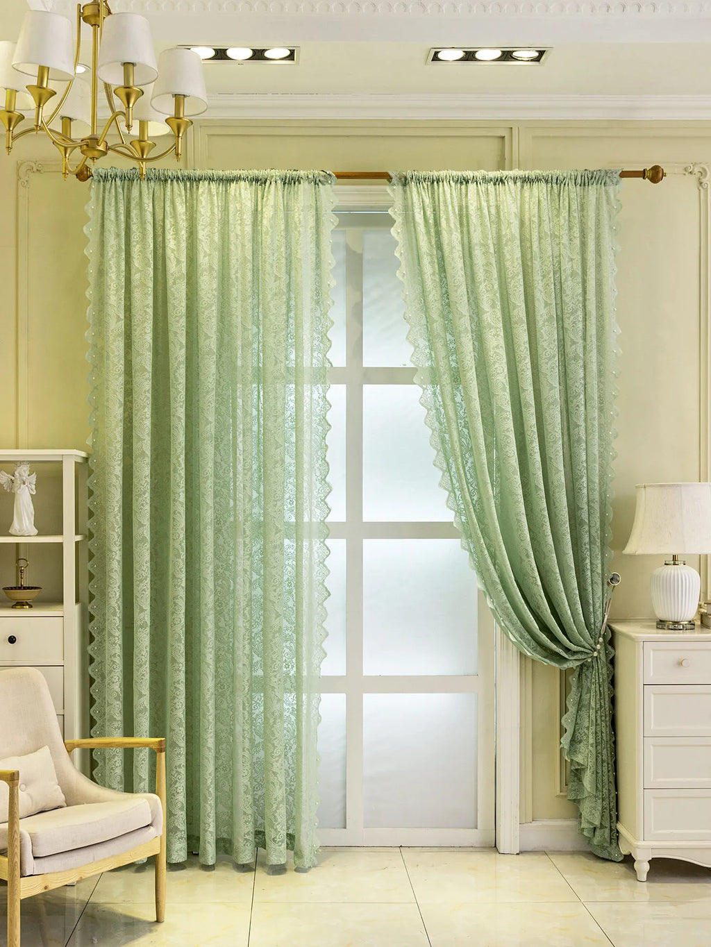 Lace Beaded Modern Simple Window Screen Curtains for Living Dining Room Bedroom