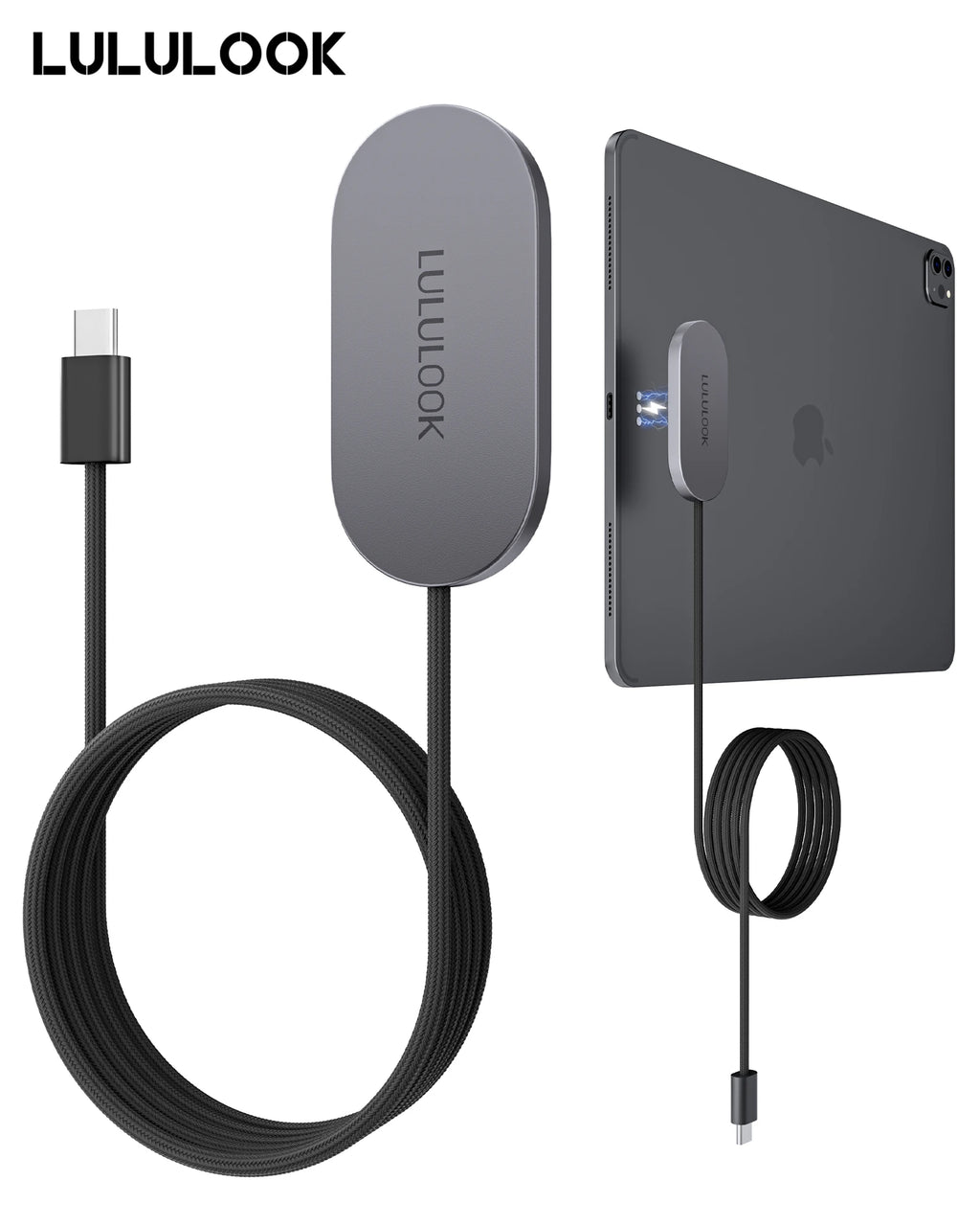 LULULOOK Magnetic Wireless Charger for iPad Pro/Air, 35W Aluminum Alloy Fast Charing with 6.5ft USB-C Cable Smart ipad Charger