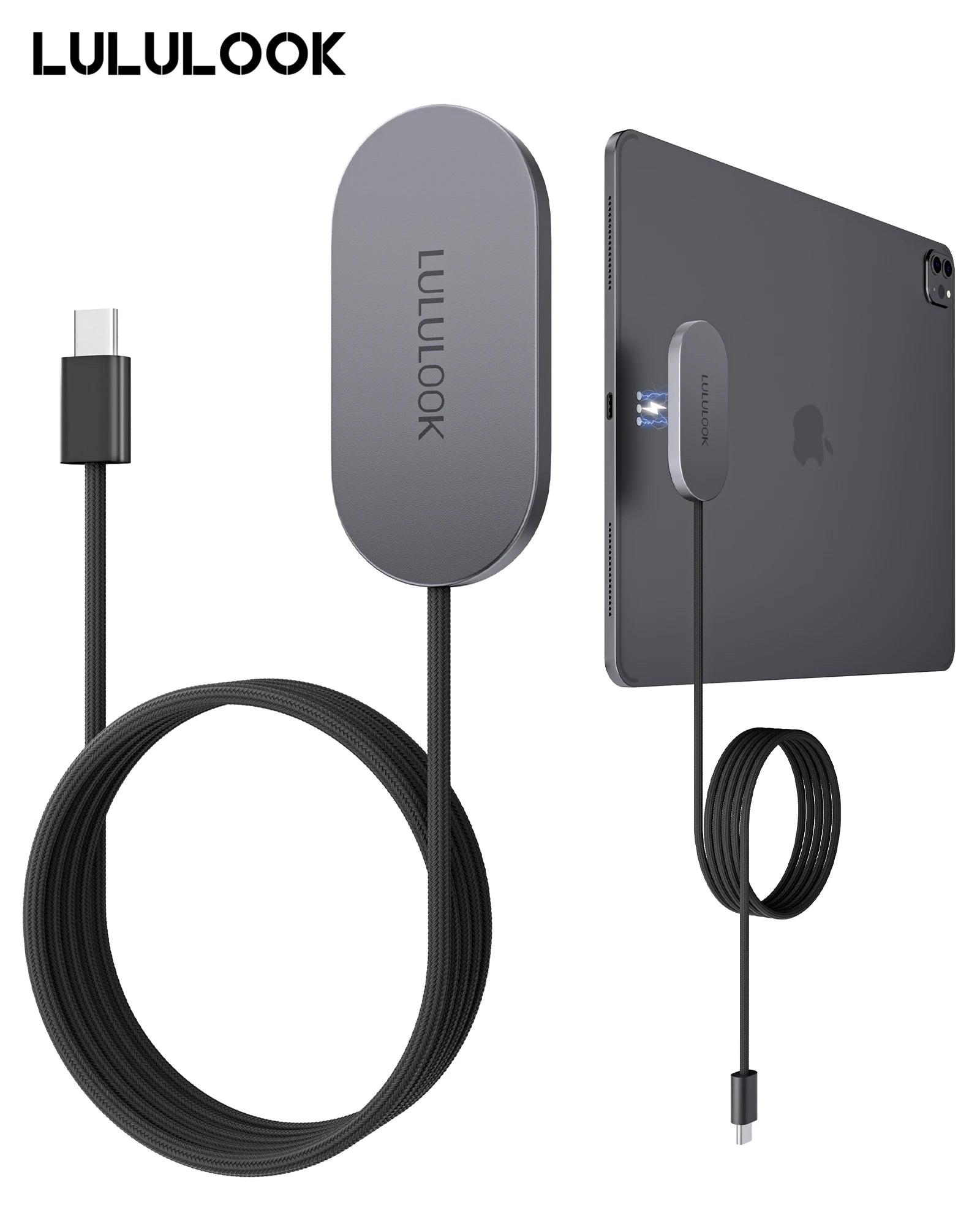 LULULOOK Magnetic Wireless Charger for iPad Pro/Air, 35W Aluminum Alloy Fast Charing with 6.5ft USB-C Cable Smart ipad Charger