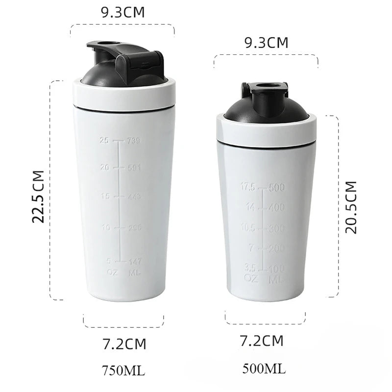 Shaker Bottle 500/750ML Stainless Steel Protein Owder Shaker Cup Clear Scale Mixer Nutrition Blender Mug Sports Gym Whey Drink