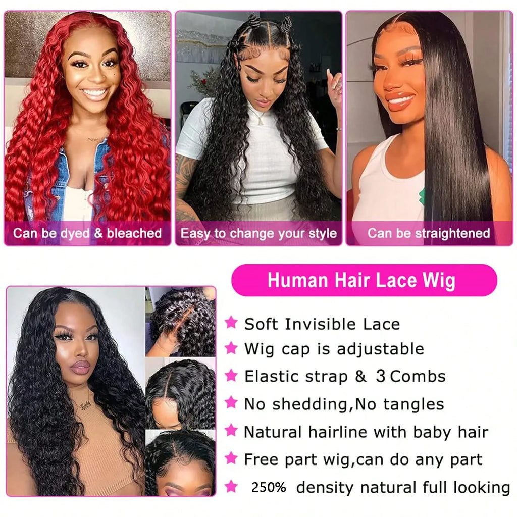 13x4 13x6 HD Lace Frontal Wig Brazilian Virgin Cuticle Aligned Human Hair For Black Women Pre Plucked Baby Hair Natural Hairline Loose Deep Wave Curly Wigs