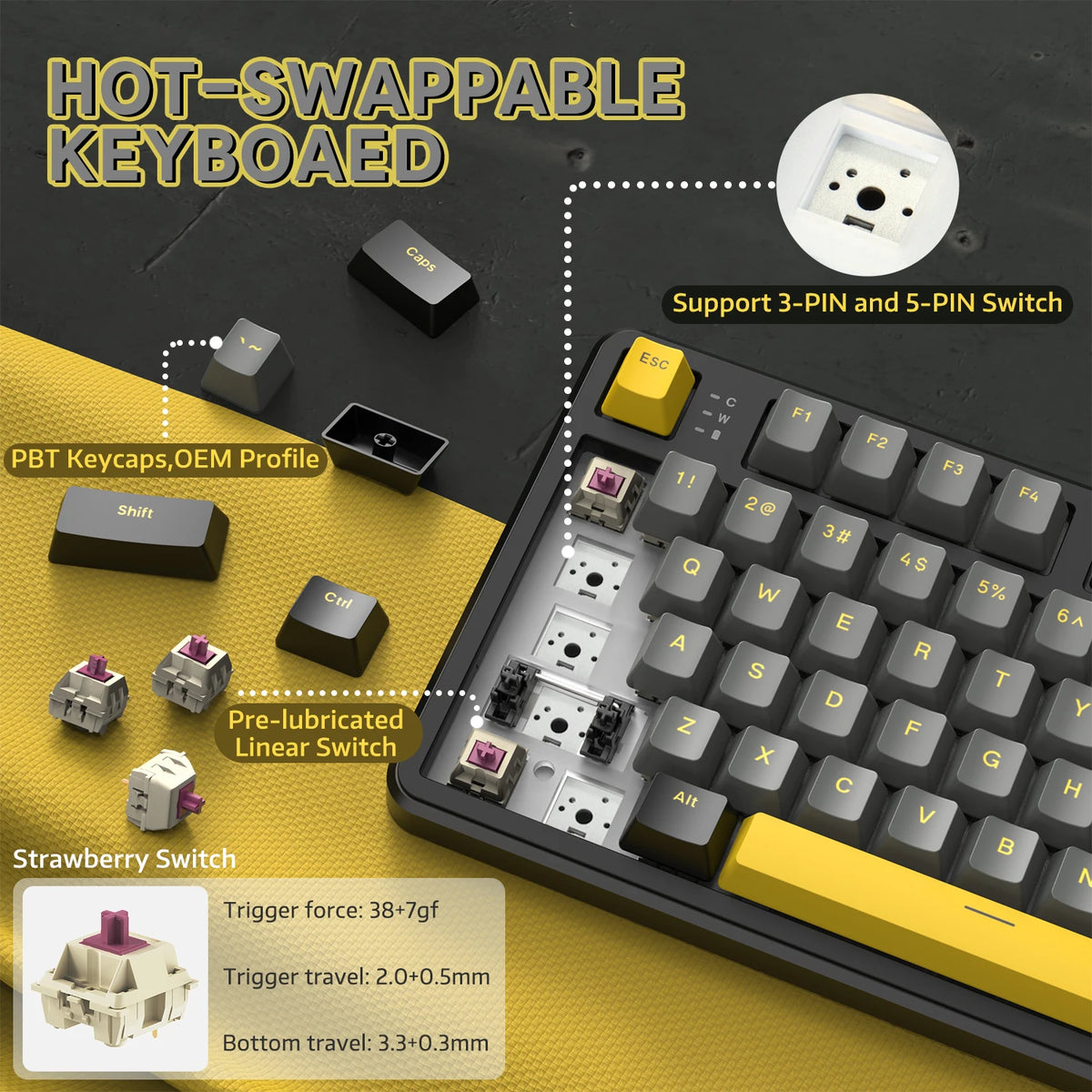 ATTACK SHARK X87 Wireless Mechanical Gaming Keyboard USB-C