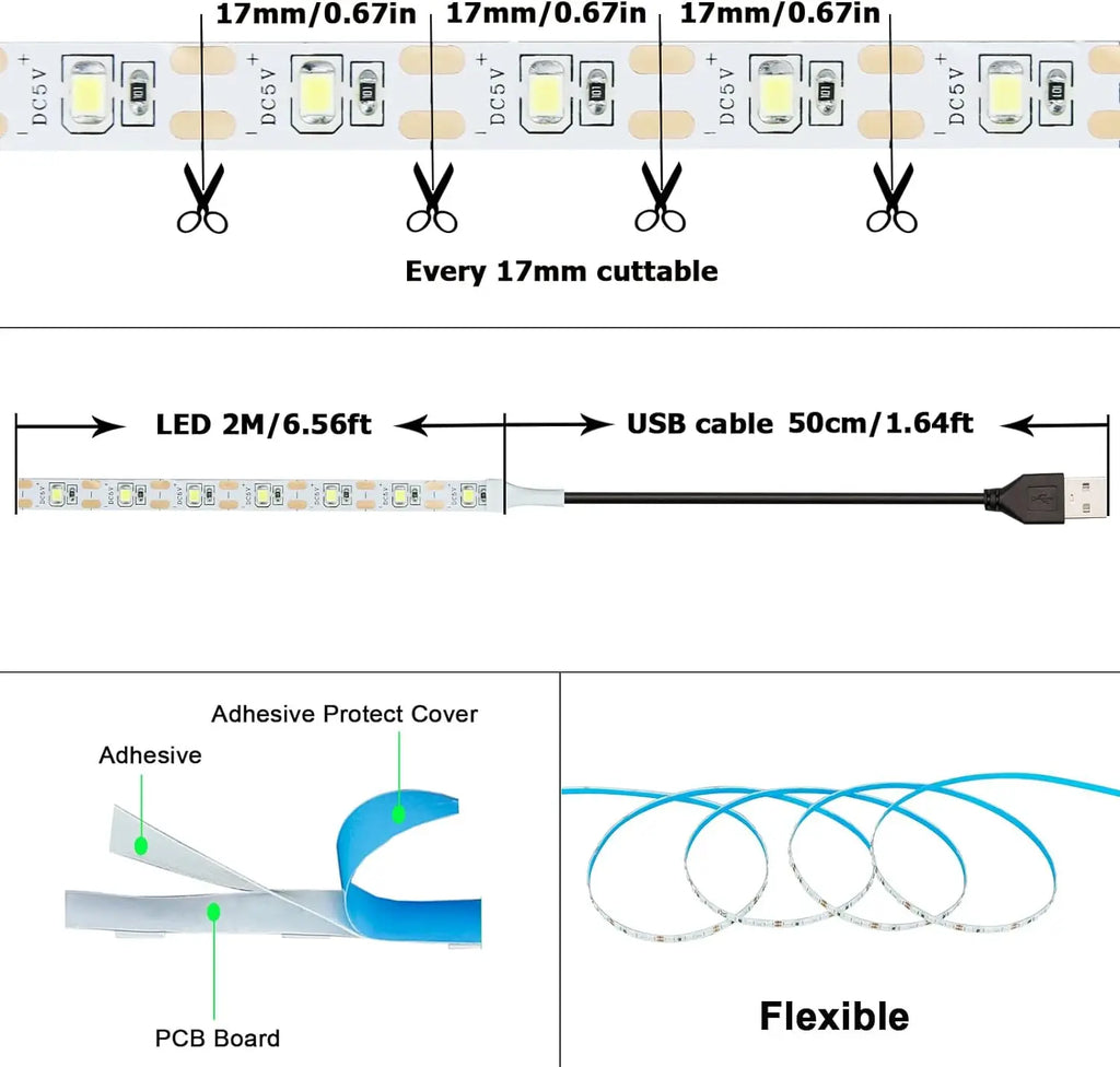 DC 5V USB LED Strips 2835 White Warm White LED Strip Light TV Background Lighting Tape Home Decor Lamp 1m 2m LED String Light