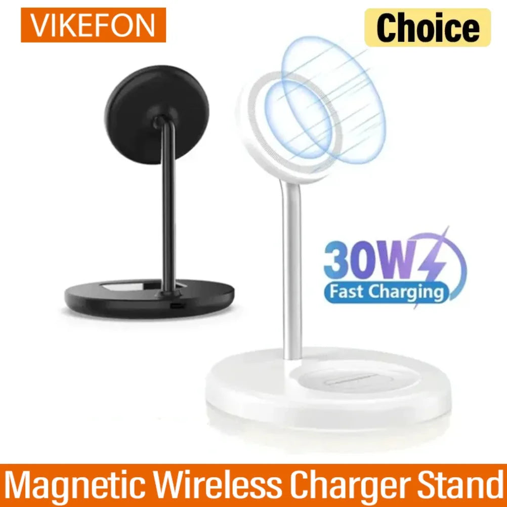 2 In 1 Fast Wireless Charging Station Dock Magnetic Wireless Charger Stand Phone Earphone For iPhone 16 15 14 13 12 For Airpods