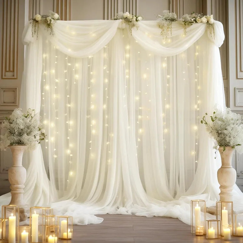 3M LED White Tulle Backdrop Curtains with Light Decoration