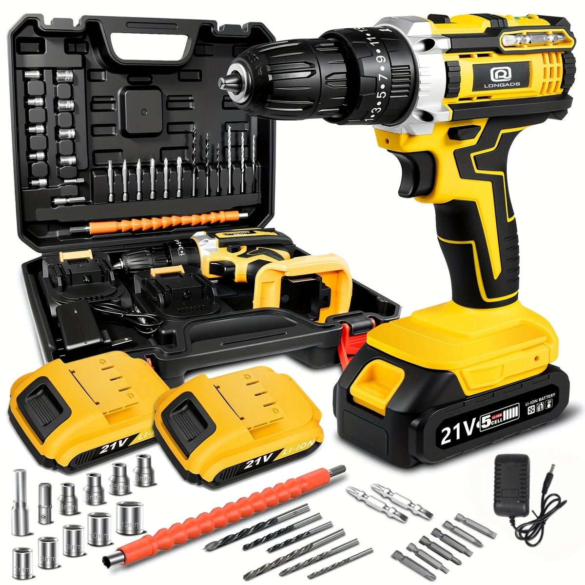 21V Cordless Drill Driver Kit, 2 Speed