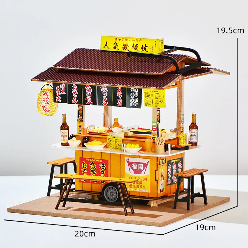 16 DIYJapanese Chinese style handmade wooden doll house Oden cooking car stall creative birthday gift collector decoration