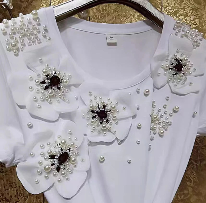 In Y2K Clothes Luxury Embroidered Flares White Cotton T Shirts for