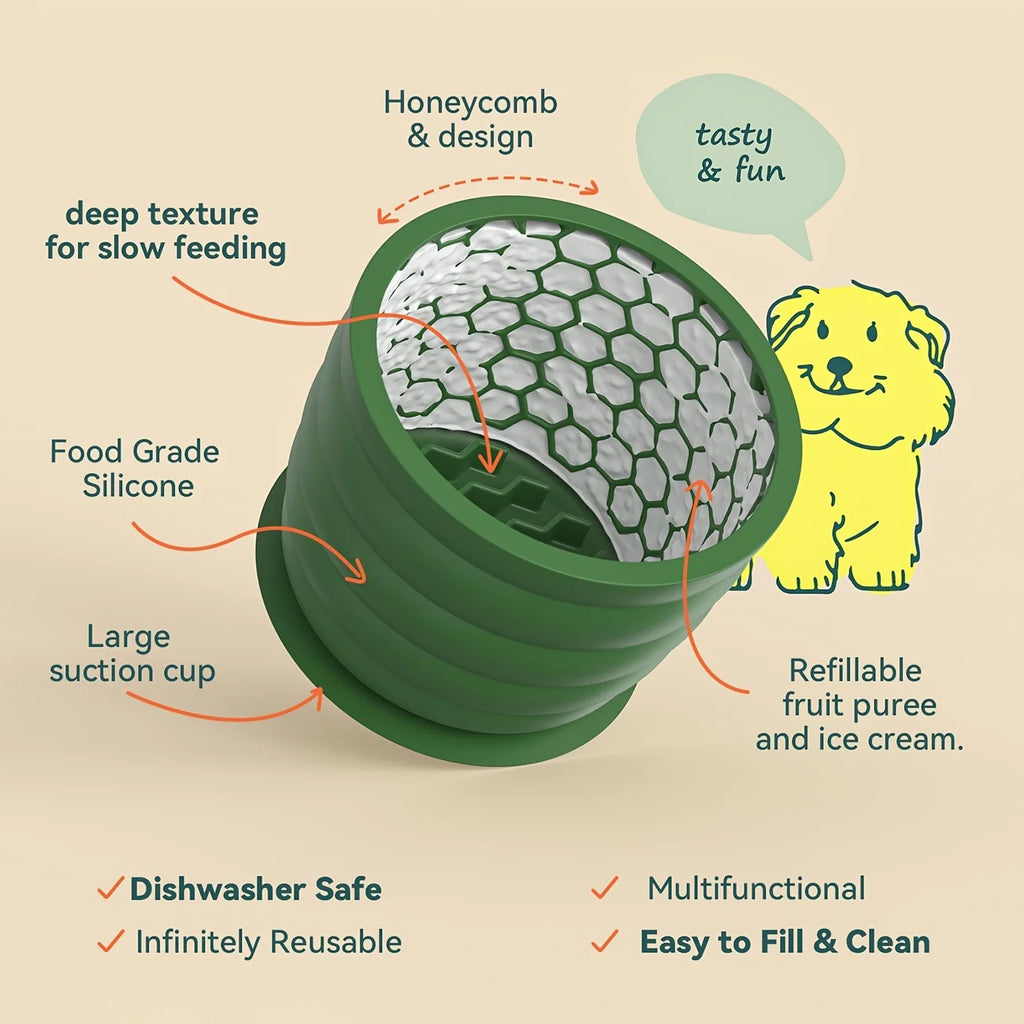 Silicone Slow Feeder  Dog Bowl with Suction Cup - Non-Slip, Healthy Eating Pet Dish for Small Breeds