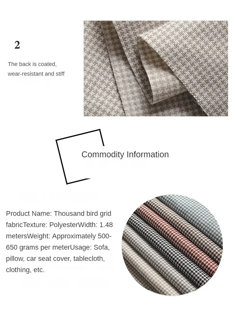 High-end Thousand Bird Grid Sofa Fabric Thickening Plaid Cotton Linen Cloth Tablecloth Pillow Cushion Cover Handmade DIY Fabric