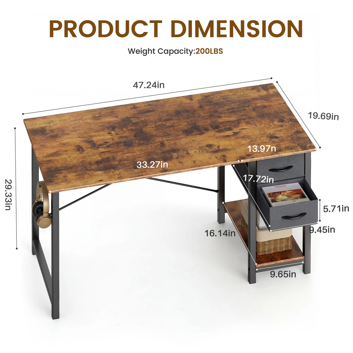 MCQ 47 Inch Standing Office Computer Desk with Drawers and Side