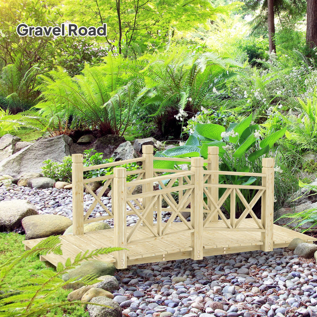 5 ft. Wood Garden Bridge with Safety Handrails Backyard
