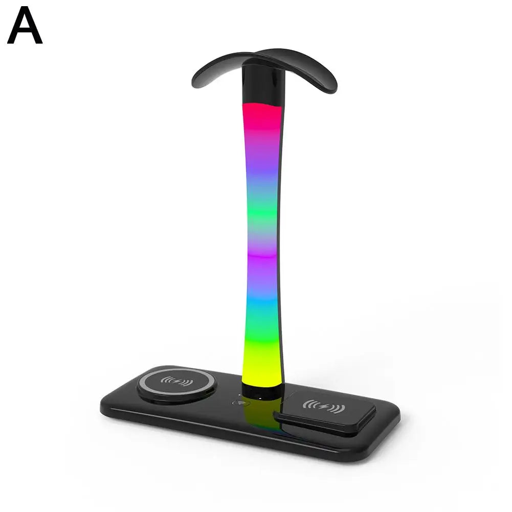 Wireless Charger Earphone Holder Colorful Atmosphere Light RGB Headset Stand Dream Color Lights With Type-c USB Ports Bracket
