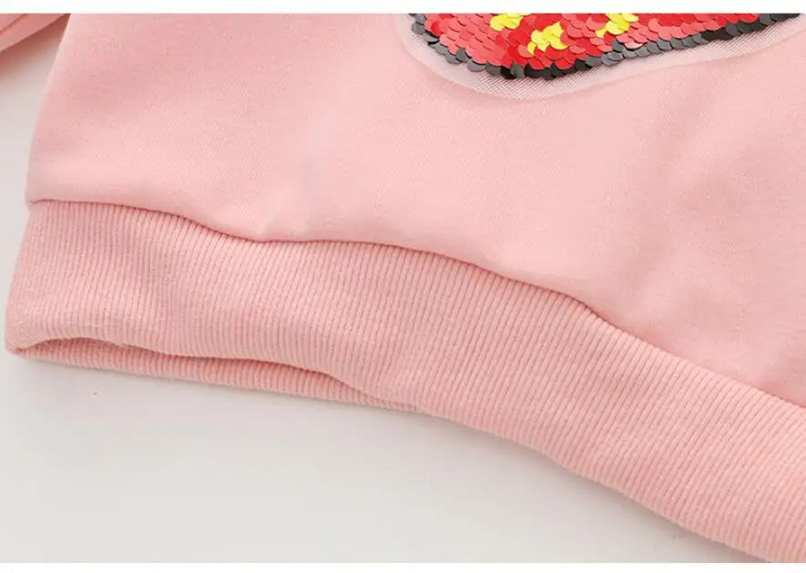 Cute Cat Baby Girls Hoody Sweatshirt Toddler Kids Cotton Sequins Cartoon Sweater Children Spring Autumn Clothes Tops
