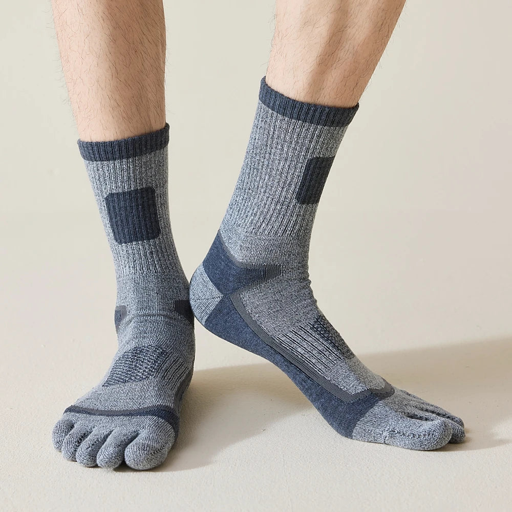 3 Pairs Fleece Toe Socks Men Autumn Winter Warm Five Finger Socks Man High Quality Cotton Sports Crew Socks Running