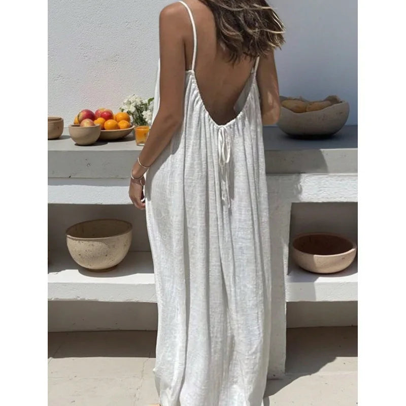Women's Strapless Backless Long Loose Home Dress Comfortable Sleepwear