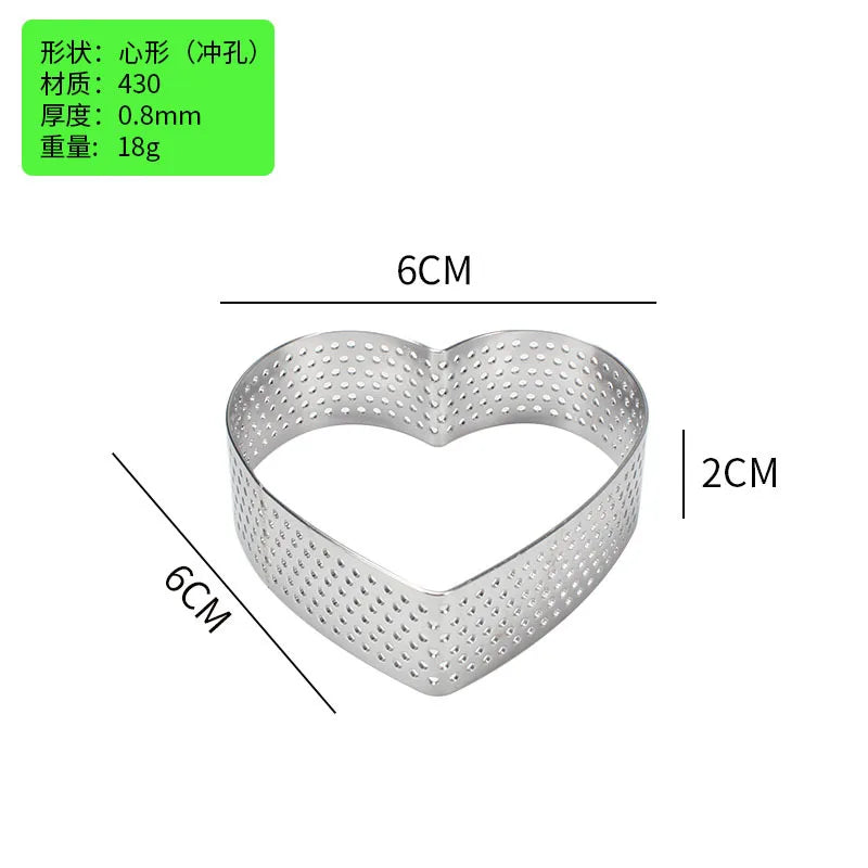 10PCS Stainless Steel Perforated Heart Shape Tart Ring for Baking Fruit Tartet Mousse Pancake Doughnuts DIY Home Baking Tools