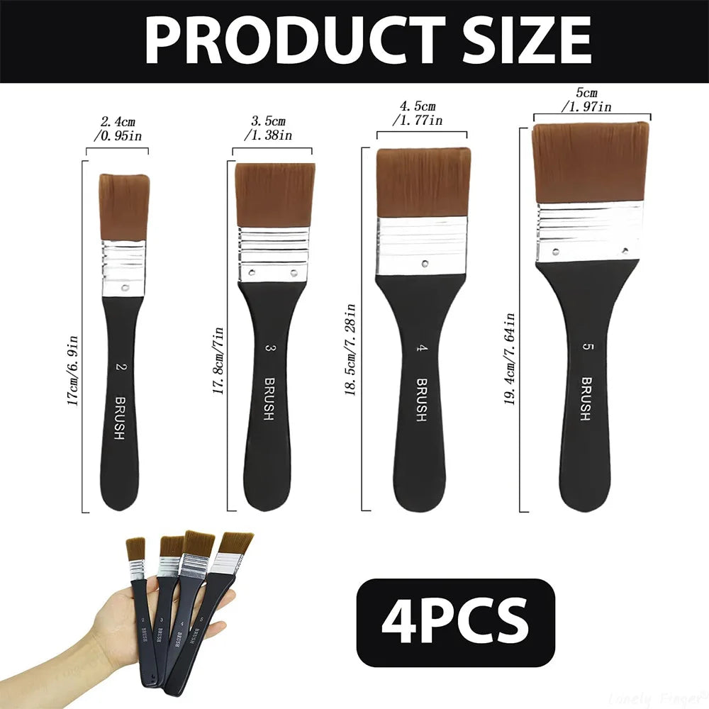 1/3/4 Pcs Paint Brush, Flat Bright Paint Brushes Craft Basecoating Paint Brushes with Wooden Handle for Acrylic, Oil, Watercolor
