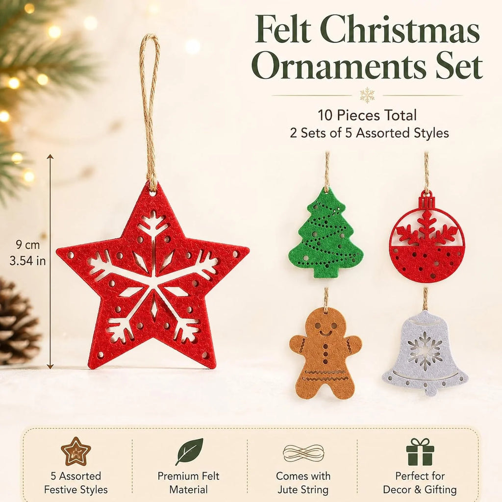 10pcs/pack Christmas Felt Garland Banner Xmas Tree Star Bell Gingerbread Man Hanging String Home Party Fireplace Mantel Pendant