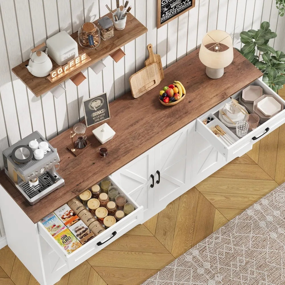 Large Kitchen Buffet Cabinet with Adjustable Shelves Storage Sideboard