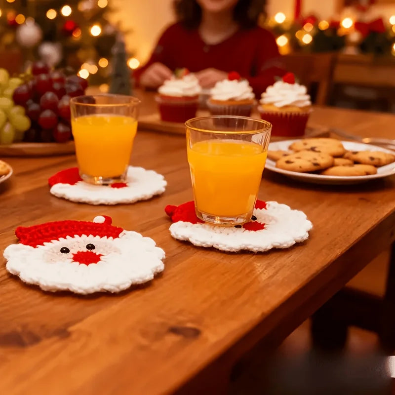 2/4pcs Handmade Crochet Santa Claus Coasters Durable Fabric Drink