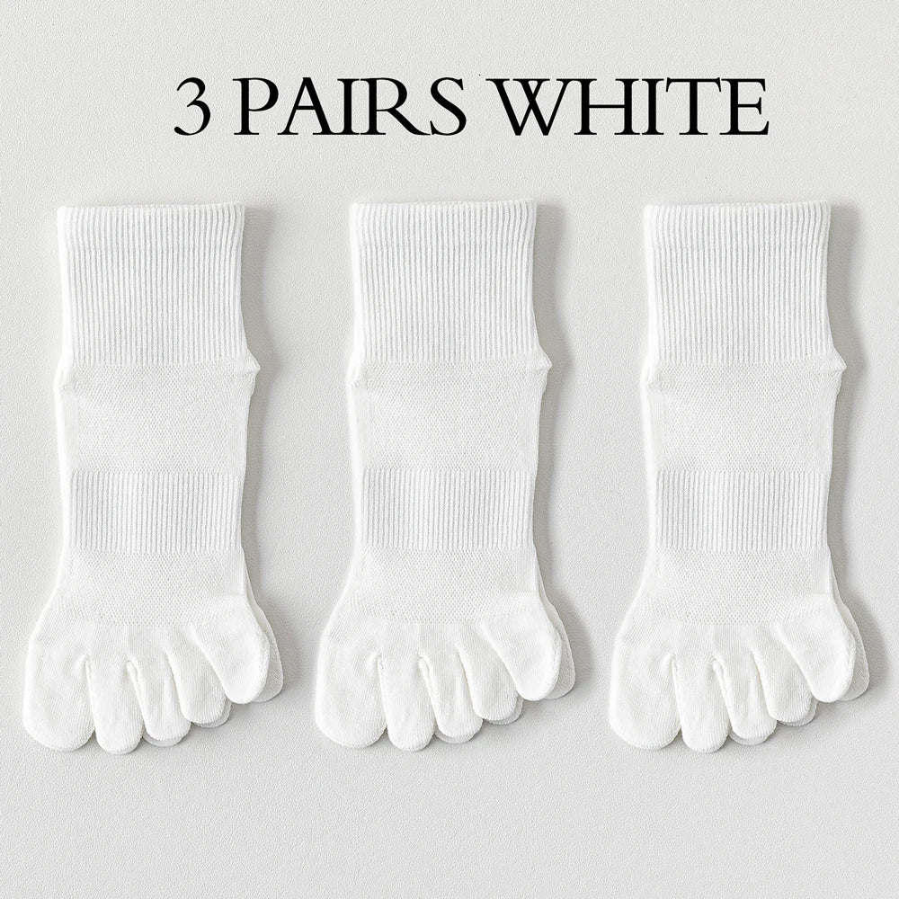 3 Pairs Women's Summer Toe Separator Socks - Pure Cotton, Antibacterial Anti-Odor, Breathable Mesh Design for Fungal Protection