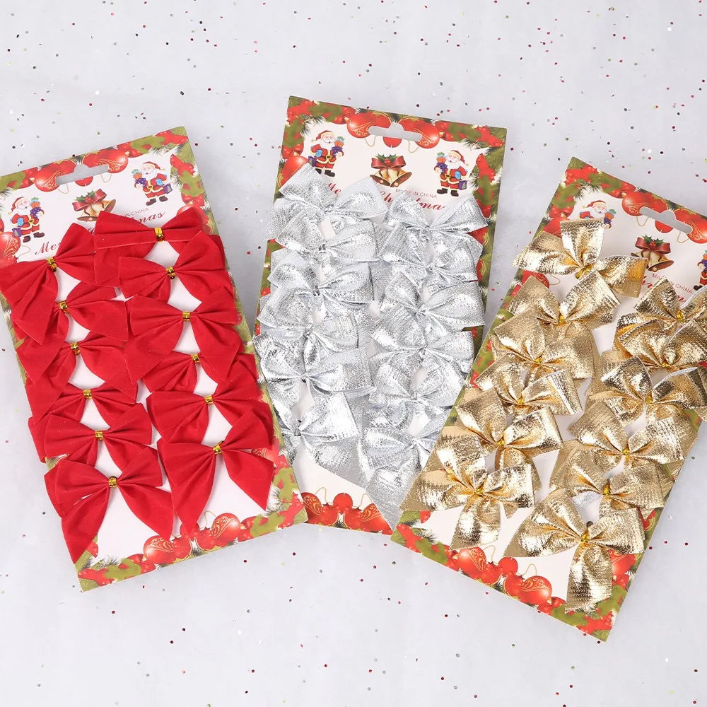 1 Card 12Pcs 5.5cm Christmas Bow for Christmas Tree Christmas New Year Carnival Party Home Decoration Pendant